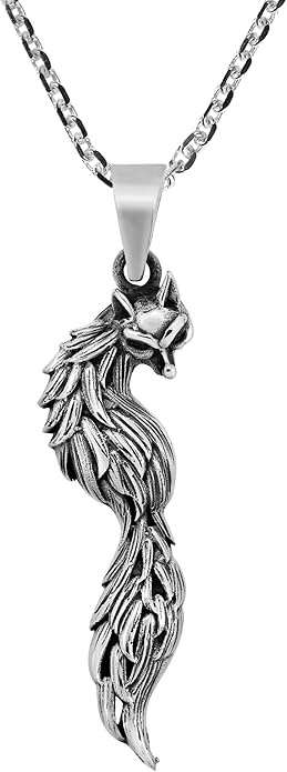 AeraVida Beautiful Mystic Fox with Tail .925 Sterling Silver Pendant on Cable Chain Necklace for Nature and Animal Inspired Fashion Accessories with a Cute and Trendy Vibe