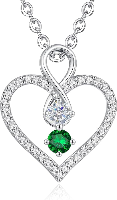 LOUISA SECRET Infinity Double Birthstone Necklace, 925 Sterling Silver Tiny Pendant Heart Necklace for Women Wife Her, Best Jewelry Gift Heart Jewelry Meaningful Gift for Valentine's Day, Christmas, Birthday Anniversary