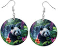Round Wood Earrings Light Weight Printed Image Dangle Jewelry