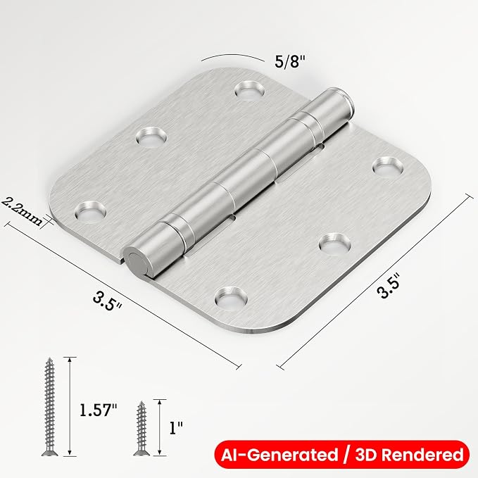 TDCHINGES Rounded Brushed Nickel Door Hinges 3.5" 5/8" Radius Lasting Mute | 1 - Image 5