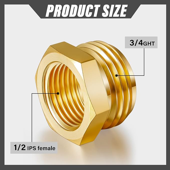 2 Pcs Garden Hose Adapter, G1/2" Thread Female to 3/4" GHT Male Hose Connector - Image 2