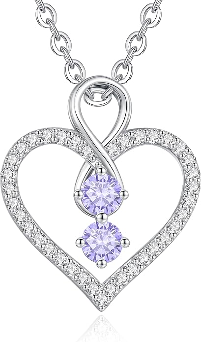 LOUISA SECRET Infinity Double Birthstone Necklace, 925 Sterling Silver Tiny Pendant Heart Necklace for Women Wife Her, Best Jewelry Gift Heart Jewelry Meaningful Gift for Valentine's Day, Christmas, Birthday Anniversary