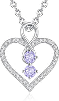 LOUISA SECRET Infinity Double Birthstone Necklace, 925 Sterling Silver Tiny Pendant Heart Necklace for Women Wife Her, Best Jewelry Gift Heart Jewelry Meaningful Gift for Valentine's Day, Christmas, Birthday Anniversary
