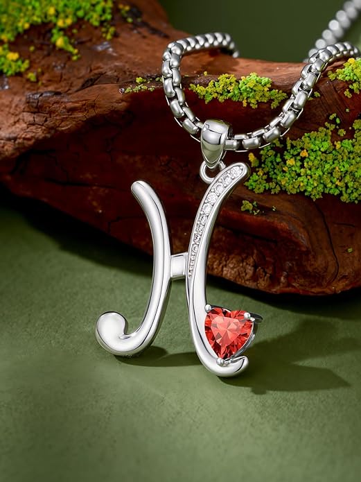 Valentines Day Gifts for Women Alphabet A to Z Initial Birthstone Pendant Necklaces for Women - 18k White Gold Plated Personalized Name Jewelry Valentine Mothers Day Birthday Gifts for Women Her Girlfriend