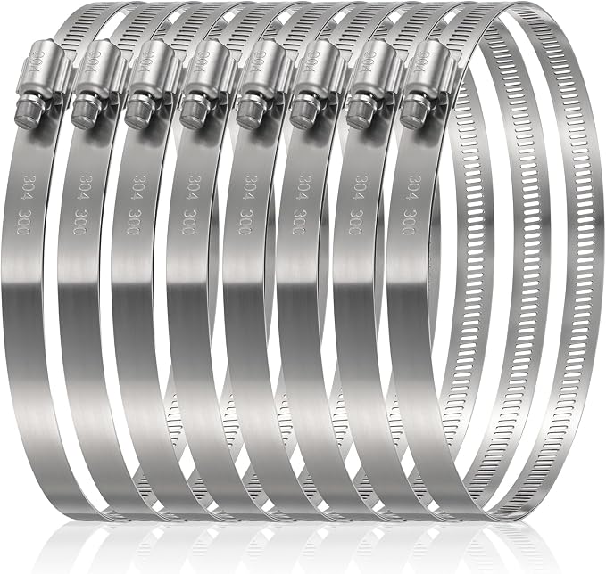 Boao Adjustable 304 Stainless Steel Duct Clamp Hose Clamp, 8 Pieces, 6 Inch - Image 3