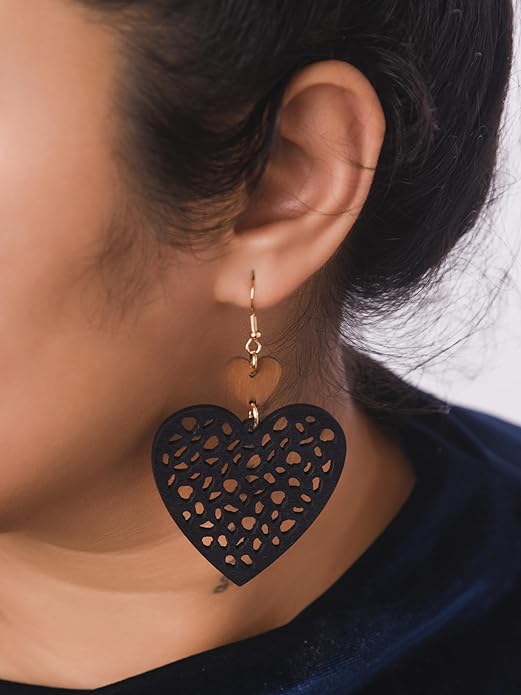 MINACHI Bohemian Hollow Cut-Out Wood Leather Dangle Drop Earrings, Boho Chic Hippie Statement Jewelry Gift for Women