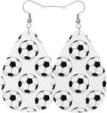 Football Fashion Leather Teardrop Ear Rings Black White Soccer Football Sport Leather Leaf Earrings Jewelry For Women Friends