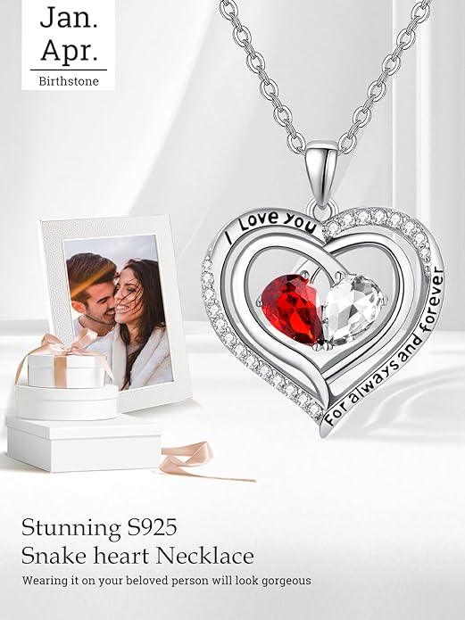 Valentine's Day Gifts for Wife 925 Sterling Silver Double Birthstone Pendant Necklaces I Love You for Always and Forever Necklace Anniversary Birthday Gifts for Wife Girlfriend Mom Her