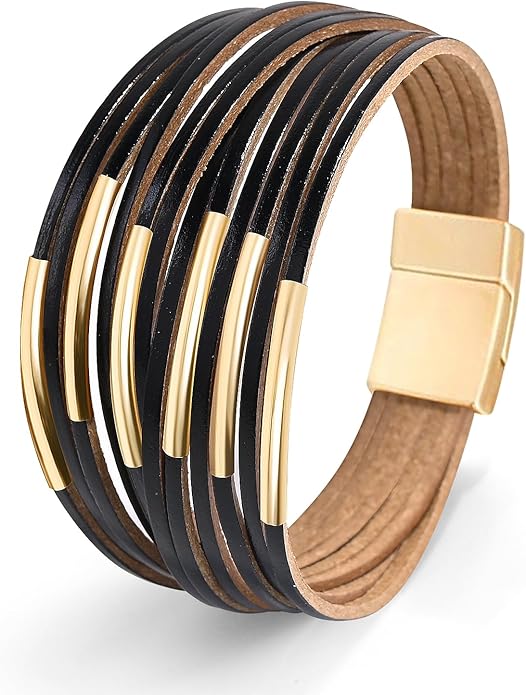Wrapped Bracelets for Women,Leather Bracelet,Boho Bracelets for Women,Multi-Layer Pearl Crystal Bracelet Bangle Jewelry