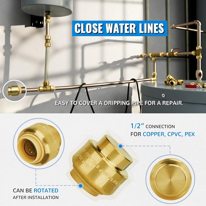 1/2 Inch End Cap, Push-to-Connect Plumbing Fittings | Brass, End Stop, Caping - Image 4