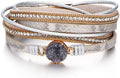 Fesciory Leather Wrap Bracelets for Women, Boho Leopard Multi-Layer Crystal Beads Cuff Bracelet Jewelry