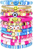 Friendship Bracelets Boho Stackable Bracelets for Women Surfer Heishi Clay Bead Bracelets Stretch Preppy Bracelets Colorful Boho Bracelets for Women