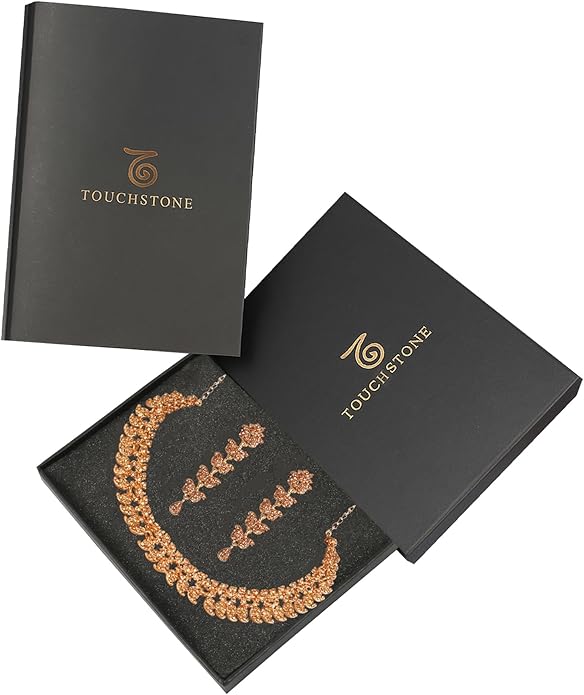 Touchstone Indian wedding jewelry set gold traditional necklaces for women statement rhinestone sets hollywood glamour style crystal stone bridal costume golden necklace