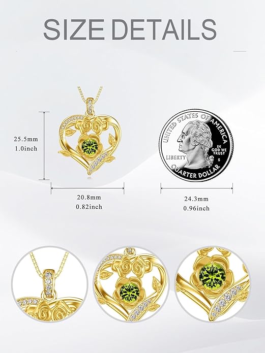 Midari 18K Gold Heart Birthstone Necklace for Women Rose Pendant Birthday Jewelry Gifts for Wife Her Daughter Mom