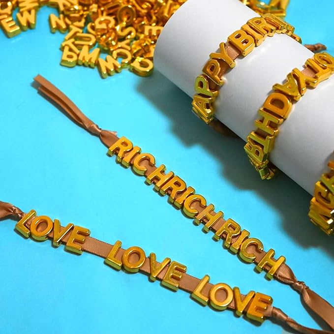 300+ Pieces 9x12mm Big Large Alphabet Letter Beads Charms A-Z Mixed Plastic Shape Loose Bead for Jewelry Making Bracelets Necklaces Key Chains (Golden)