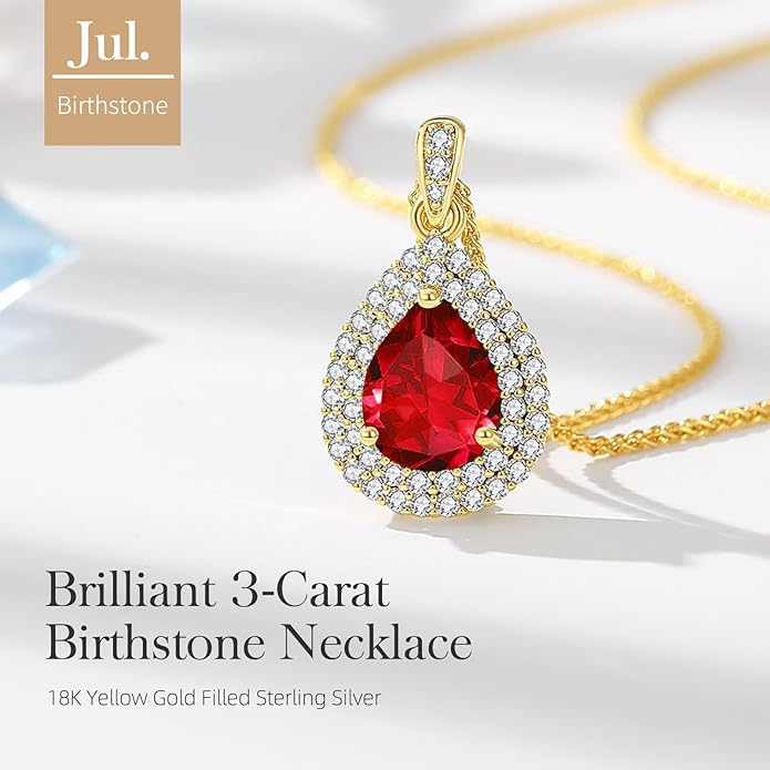 Valentine's Day Gift for Wife/Her-18K Gold Plated Teardrop Birthstone Necklace- with Light-Up Gift Box,Jewelry for Women,Anniversary Birthday Gifts for Women Her Wife Girlfriend Mom,Womens Jewelry