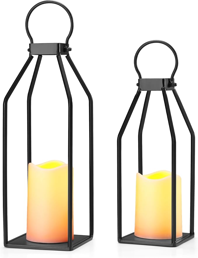 Perfnique Modern Farmhouse Lantern Decor, 2 LED 6hr Timer Flameless Candles ＆ - Image 7