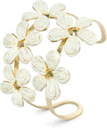 Raffia Flower Cuff Bangle Bracelet for Women, Adjustable Boho Floral Wide Open Bangle for Summer Beach, Handmade Trendy Rattan Jewelry