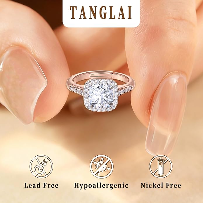 Engagement Rings for Women, Wedding Band for Women，Brilliant D Color VVS1 Clarity Lab Created Rings 14K White Gold Vermeil Ring for Women Jewelry Gifts Adjustable Ring 4-10