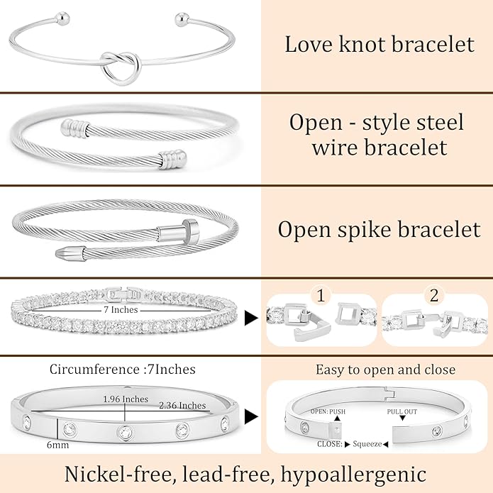 18 K Gold Plated Love Bangle Bracelet Stack Cuff Jewelry for Women Jewelry Set for Women Gift with Box