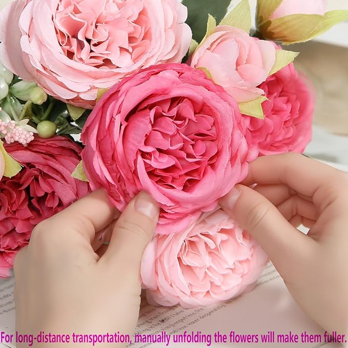 peonies artificial flowers 12 Bundles pink flowers bouquet, Lifelike Silk Fake - Image 7