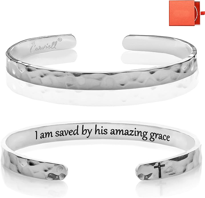 Carviell Engraved Cuff Bracelets for Women – Inspirational, Friendship, Love, Mom, Daughter, Sister, Christian, Graduation, Memorial & Wedding Gifts – 80+ Phrases – Stainless Steel, Gift-Ready
