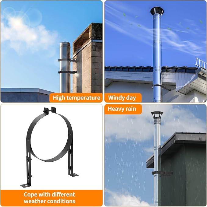 8 Inch Chimney Pipe Support Bracket, Adjustable Vent Wall Strap, Stainless - Image 6