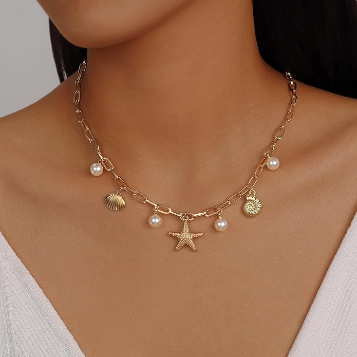 Evabelle Gold Layered Necklace for Women Trendy Jewelry 14K Real Gold Plated Chunky Chain Stackable Necklaces Dainty Choker Necklaces Rectangle Square Pendant