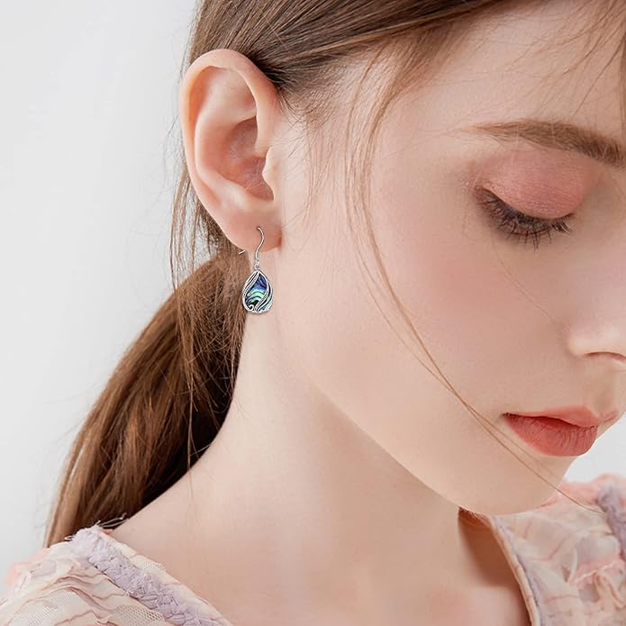 Abalone Shell Dangle Drop Earrings for Women 925 Sterling Silver Filigree Bohemian Earrings Jewelry Gift