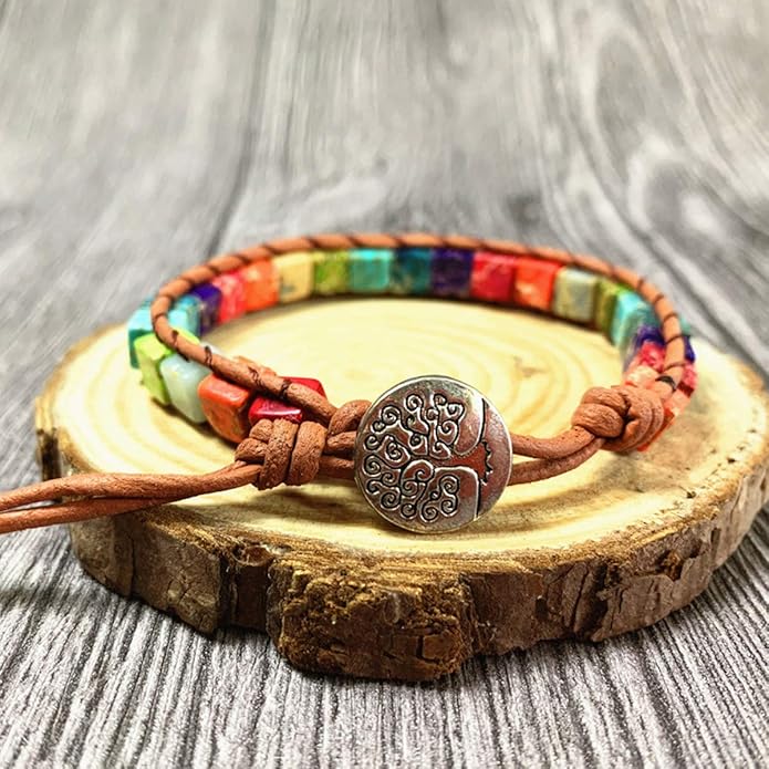 ZOSOJONA 7 Chakra Bracelet Bohemian Handmade Leather Wrap Healing Protection Natural Stone Yoga Beaded Bracelets Boho Friendship Jewelry