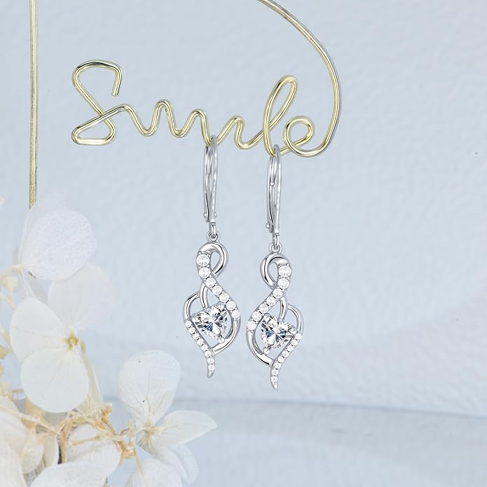 Infinity Heart Dangle Drop Earrings for Women, 925 Sterling Silver Birthstone Leverback Earrings, Birthday Anniversary Valentines Day Jewelry Gifts for Women Mom Her