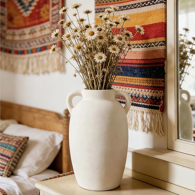 White Ceramic Vase-Boho Decorative Vase, Terracotta Tall Vases Decorative - Image 5