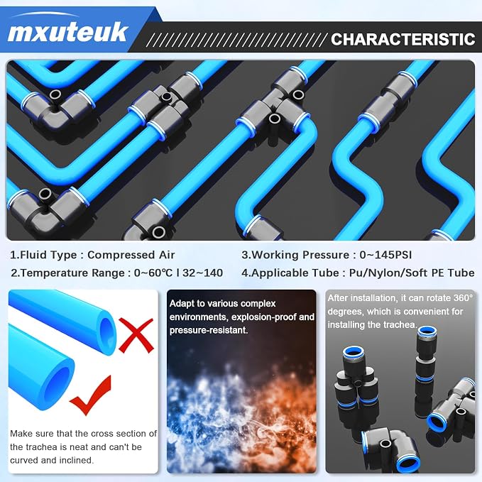 mxuteuk 1/4" OD Push to Connect Fittings, 1/4" OD Air Line Fittings, Quick - Image 4