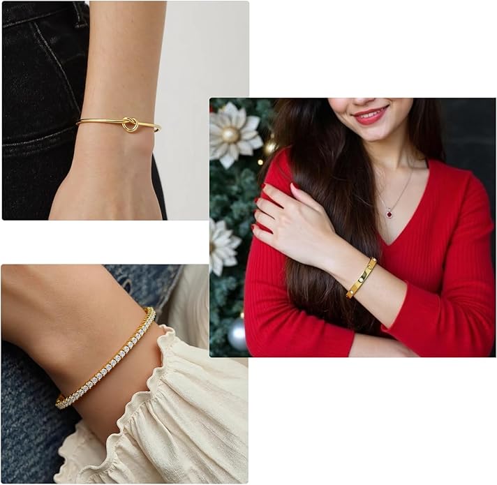 18 K Gold Plated Love Bangle Bracelet Stack Cuff Jewelry for Women Jewelry Set for Women Gift with Box
