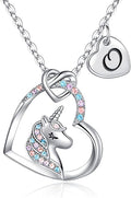 Hidepoo Valentines Gifts for Kids Girls - Unicorn Necklace Gifts for Teen Girls Kid, Colorful CZ Heart Pendant Initial Unicorn Necklaces for Girl Jewelry Birthday Gift for Girl Kid