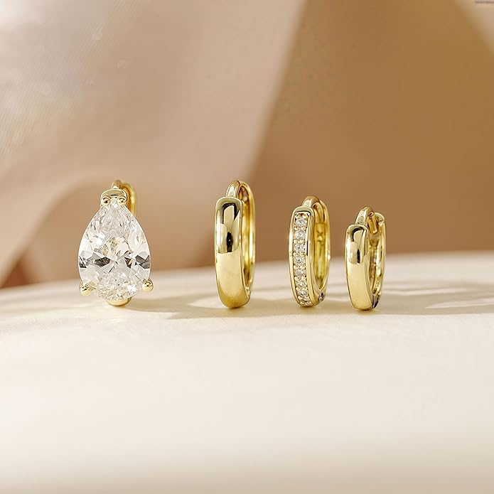 4Pairs Statement Gold Hoop Earrings for Women Trendy,Surgical Steel Gold Plated Hoop Hypoallergenic Earrings Set,Titanium Hoops Earring Stacks,CZ Cartilage Huggie Hoops Earring Gifts for Girlfriend