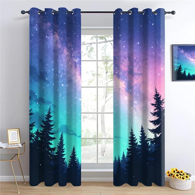 Japanese Style Curtains for Bedroom Living Room, Galaxy Forest Blackout Curtains - Image 3