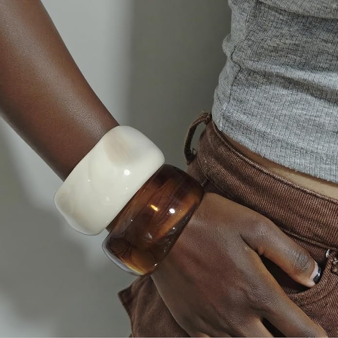 Acrylic Chunky Bangle Bracelets for Women, Irregular Acrylic Resin Bangle Geometric Cuff Wide Statement Jewelry Set