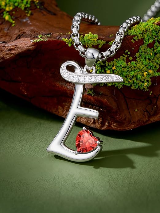 Valentines Day Gifts for Women Alphabet A to Z Initial Birthstone Pendant Necklaces for Women - 18k White Gold Plated Personalized Name Jewelry Valentine Mothers Day Birthday Gifts for Women Her Girlfriend