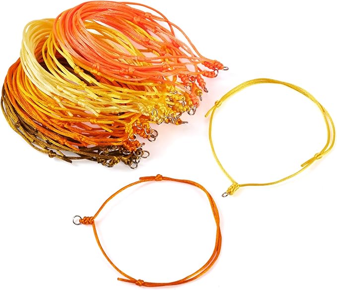 60Pcs Adjustable Braided Cord Colorful Waxed Thread Half Finished Bracelet with Jump Rings Knotting Bracelet Ropes for Wrist DIY Women Jewelry Friendship Bangle Decor 2-3/8 Inch Long-Yellow