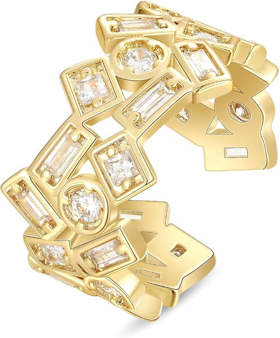 KissYan Gold Rings for Women, 14K Gold Plated Adjustable Statement Irregular Geometric Diamond Twisted Open Stackable Band Chunky Finger Rings Dainty Cubic Zirconia Jewelry Gifts