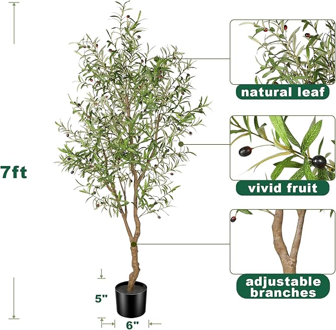FEELEAD 7ft Faux Olive Tree - Image 3