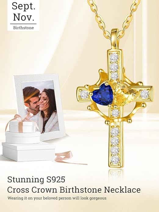 Valentine's Day Gifts for Wife 925 Sterling Silver Double Birthstone Pendant Necklaces I Love You for Always and Forever Necklace Anniversary Birthday Gifts for Wife Girlfriend Mom Her