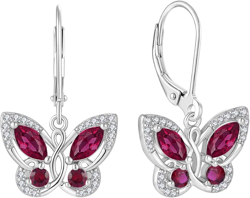 Starchenie Butterfly Earrings for Women 925 Sterling Silver Leverback Earrings Birthstone Butterfly Jewelry Gifts