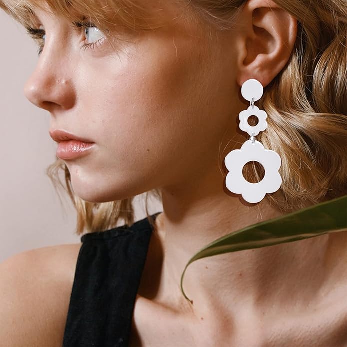 70s Earrings Retro White Acrylic Hoop Earrings 70s Accessories for Women 70s Jewelry Disco Outfits for Women