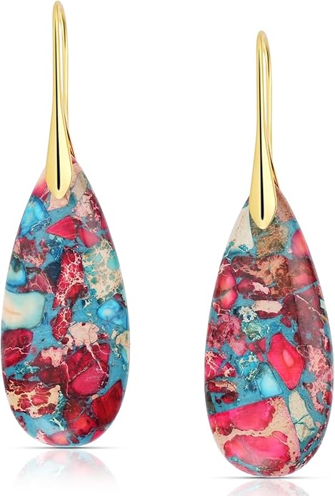 Bohemian Chic Emperor Stone Dangle Earrings for Women - Healing Crystal Drop Earrings with Gold-Plated Fishhooks, Artistic Free-Spirited Gift for Valentine‘s Day or Everyday Wear