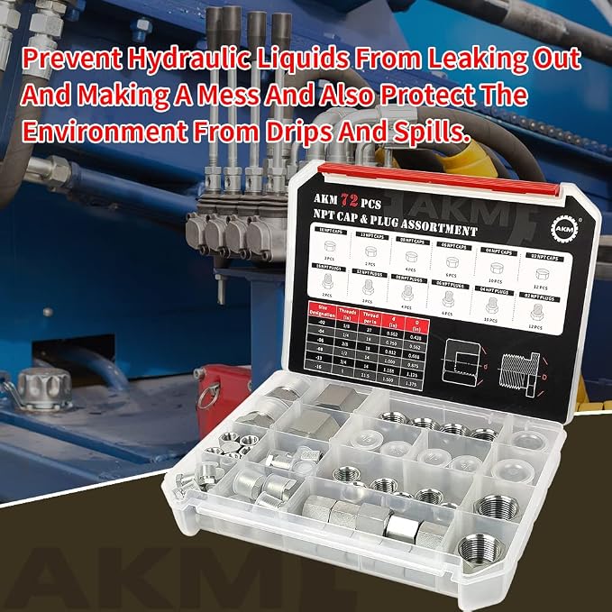 72 Pcs NPT Cap and Plug Kit Hose Tube and Pipe Fitting Set Hydraulic Cap and - Image 5