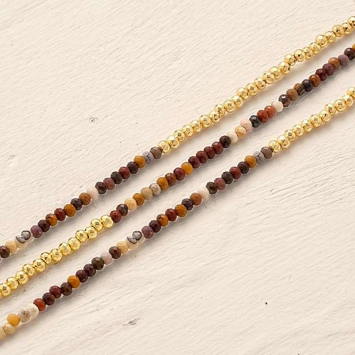 MYEARS Women Beaded Bracelet Gold Double Layer Gemstone 14K Simple Dainty Handmade Chain Everyday Boho Beach Jewelry