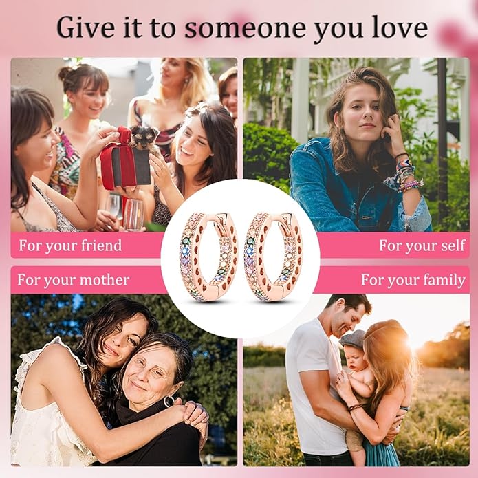 NARMO Earrings for Women 925 Sterling Silver Heart Hoops Small Colorful Rainbow Hoop Earrings Huggie Earrings