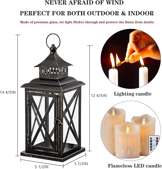 Lantern Decorative Indoor & Outdoor, Large Hanging Candle Lanterns Home Decor - Image 2